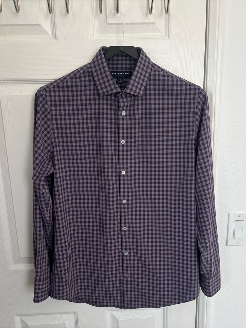 Mizzen+Main - Men's Purple Gingham Button-Down Shirt - Trim